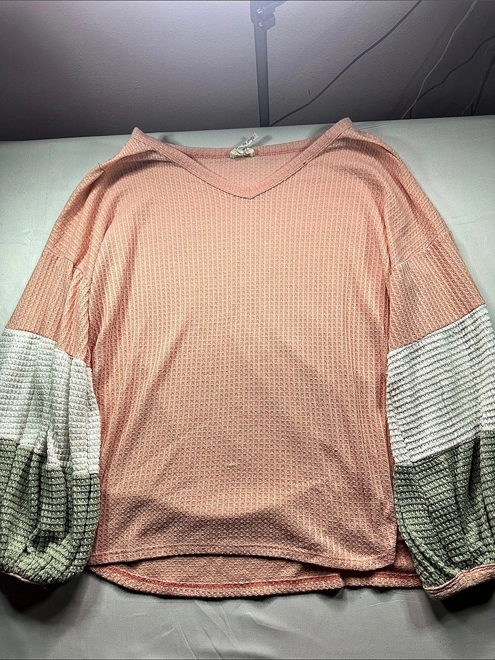 BIBI Color Block Long Sleeve Top in Pink & Green Size Large